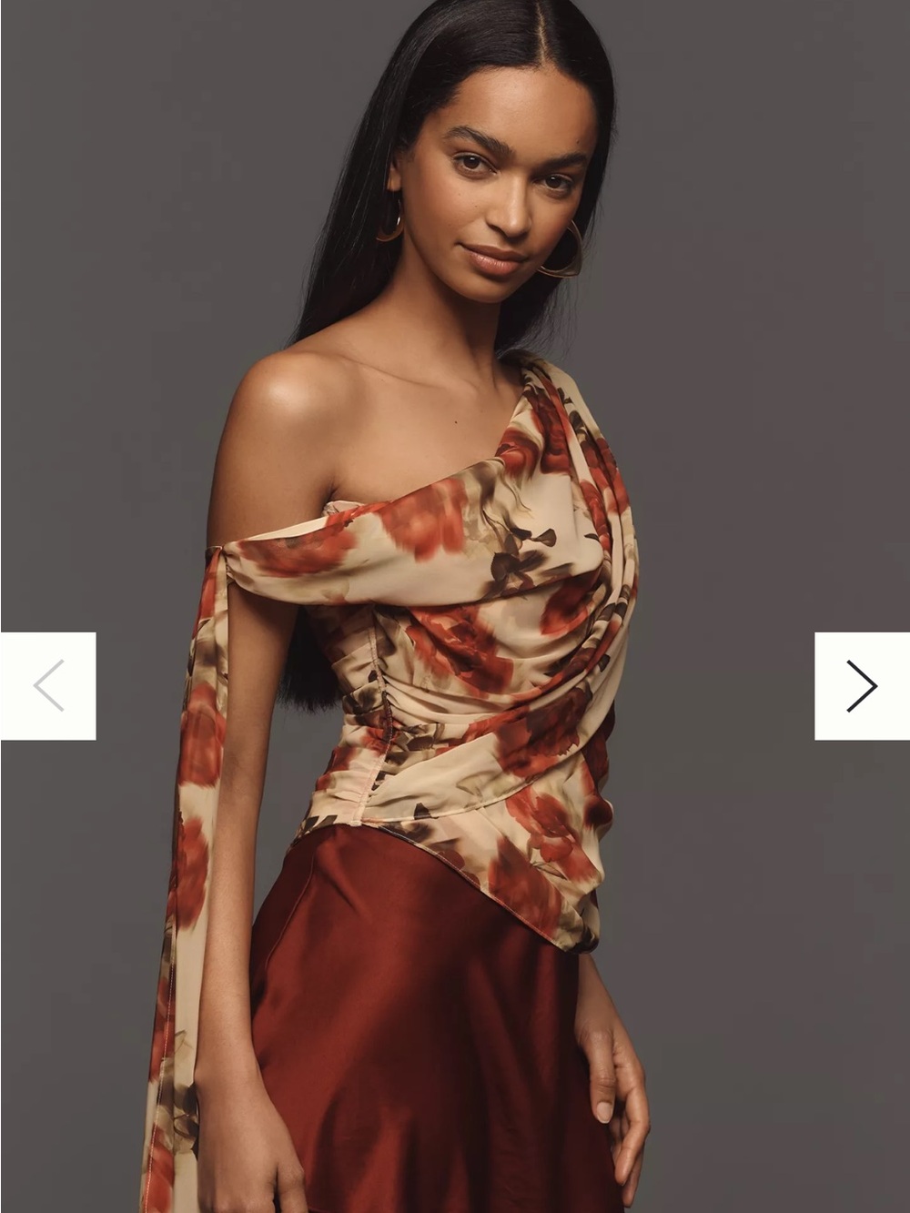 For Love & Lemons Harper Draped Corset Floral Draped Top in Cream and Rust